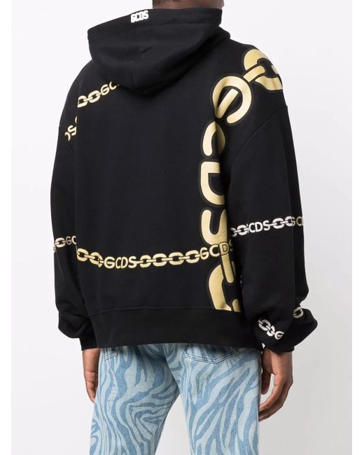 Gcds Black Chain-Link Logo-Print Hoodie for men
