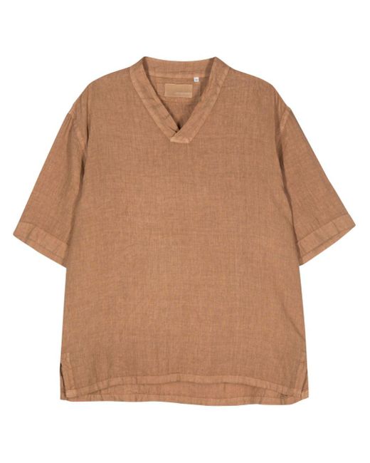 Costumein Brown V-neck Linen Shirt for men
