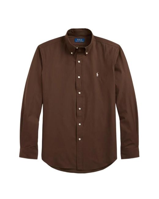 Polo Ralph Lauren Brown Button-Down Embroidered-Logo Shirt for men