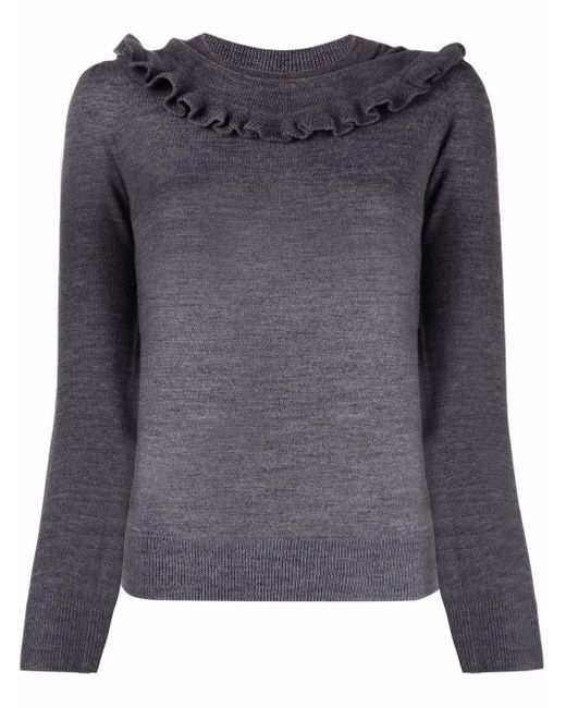 See By Chloé Gray Ruffled Knitted Jumper