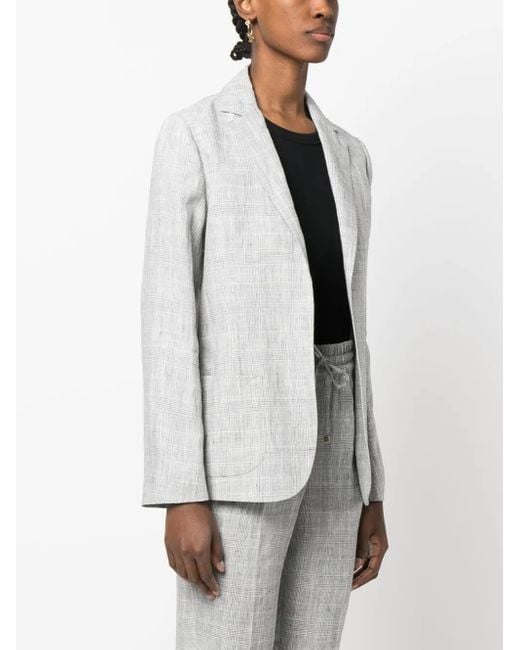 Kiton Gray Plaid-Pattern Open-Front Linen Blazer