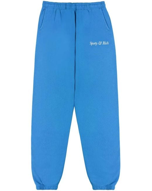 Sporty & Rich Blue Logo-Print Cotton Track Pants