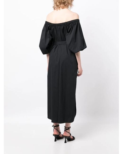 Staud Black Reese Off-Shoulder Stretch-Cotton Dress