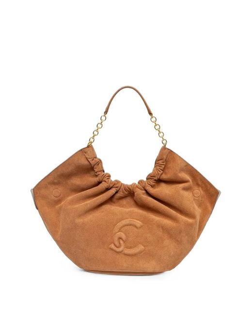 Coccinelle Brown Chain-Link Brushed-Leather Shoulder Bag