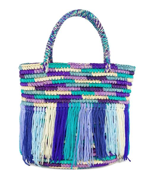 Sensi Studio Blue Baby Fringed Woven Tote Bag