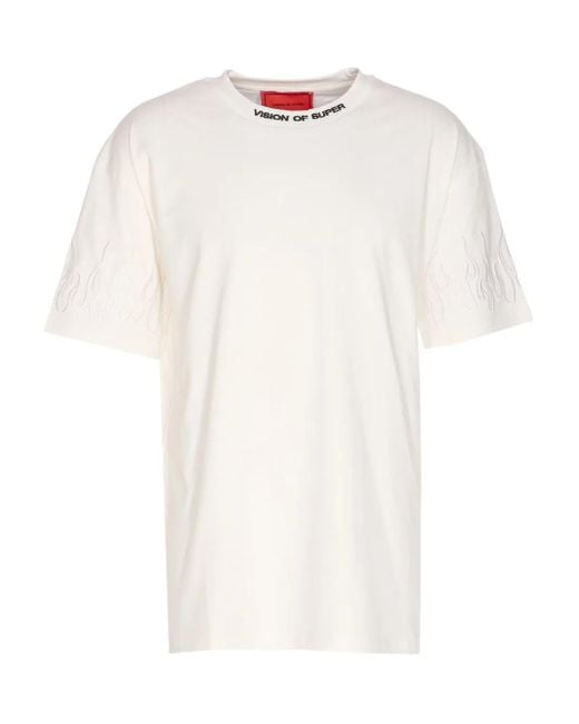 Vision Of Super White Flame-Embroidered Crew Neck T-Shirt for men