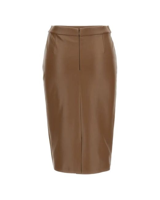 Irie Brown High-Waisted Midi Pencil Skirt