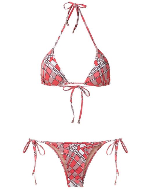 Amir Slama Red Geometric Print Bikini Set