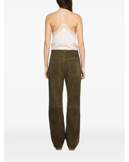 Zadig & Voltaire Green Evy Heavy Panelled Suede Trousers
