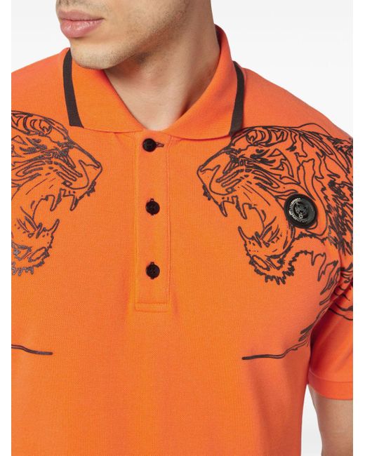 Philipp Plein Tiger Poloshirt aus Baumwolle in Orange für Herren