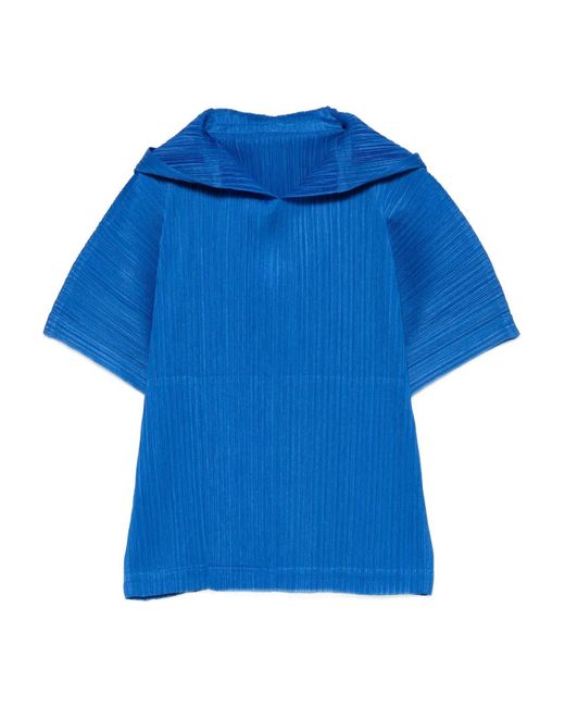 Pleats Please Issey Miyake Blue Pleated Hooded T-Shirt