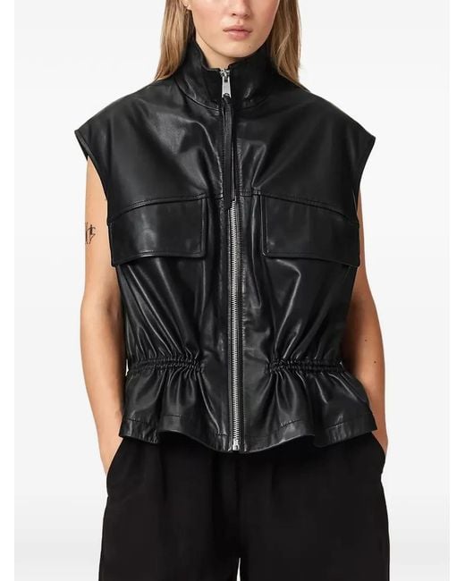 AllSaints Black Flor Leather Gilet