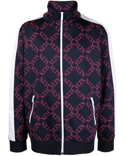Valentino Garavani Blue Logo-Print Zip-Front Track Jacket for men