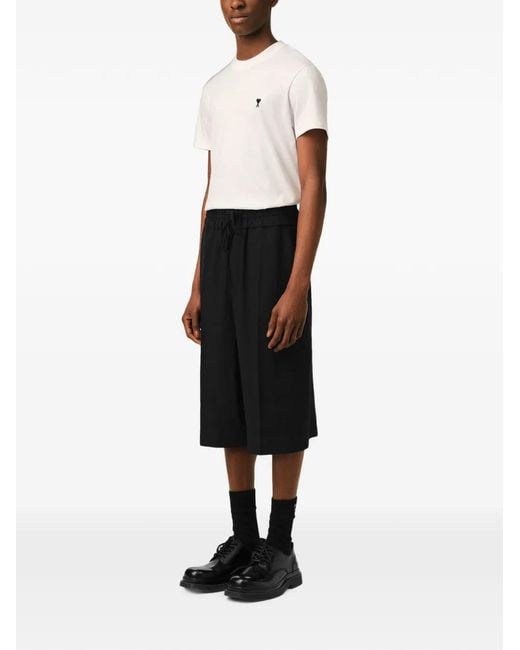 AMI Black Large Elasticated Wool Bermuda Shorts for men