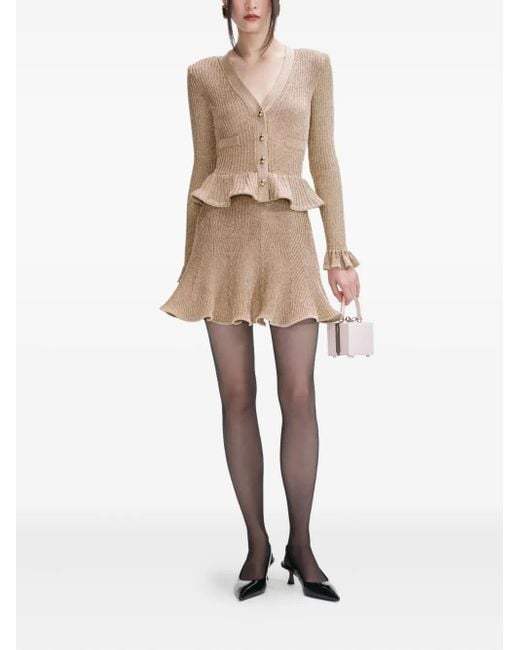 Self-Portrait メタリック ラッフル ニットドレス Natural