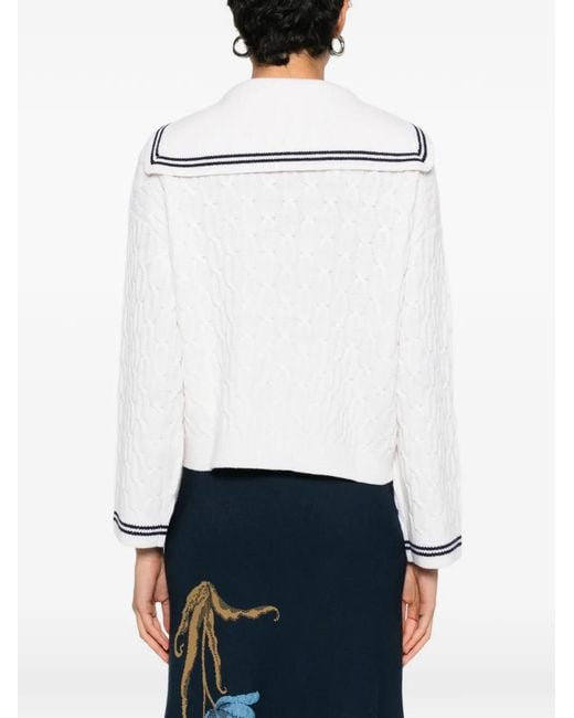 Maje White Boat Neck Cable-Knit Cardigan