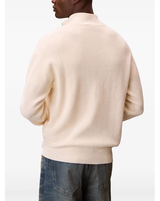 Calvin Klein White Logo-Patch Zip-Neck Sweater for men
