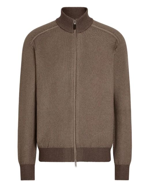 メンズ Zegna ジップアップ カーディガン Brown
