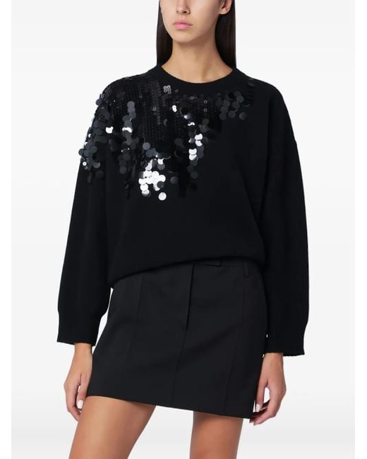 Roberto Collina Black Sequin-Embellished Round-Neck Jumper