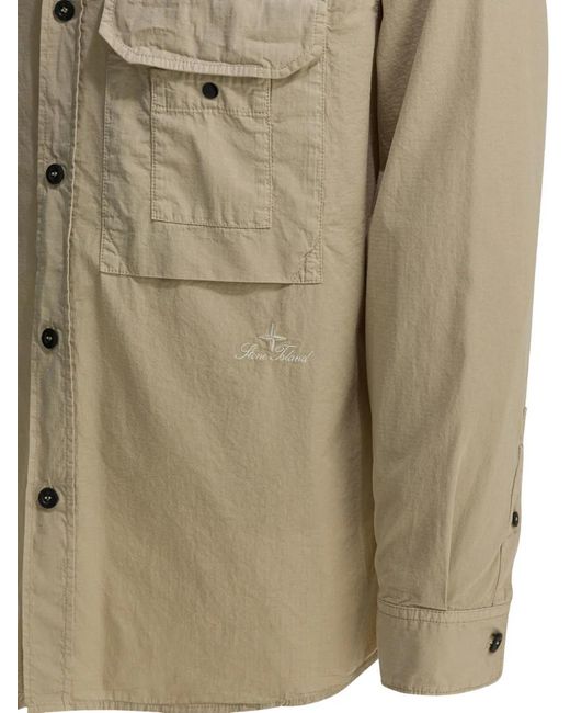 Stone Island Natural Logo-Embroidered Shirt for men