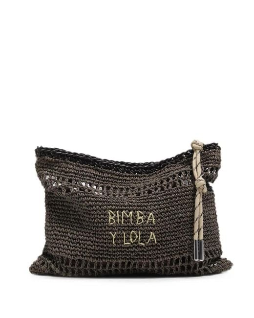 Bimba Y Lola Black Medium Chocolate Raffia-Effect Handbag