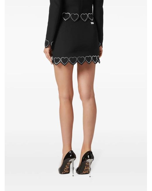 Philipp Plein Black Heart-Embellished Mini Skirt