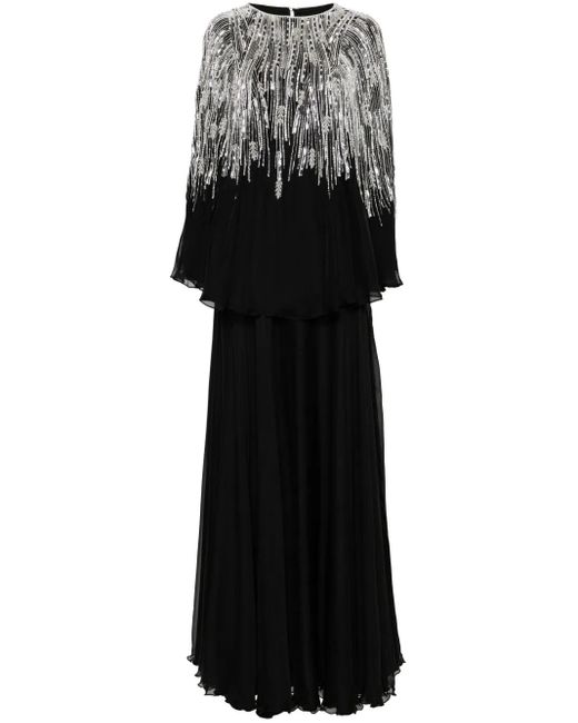 Dina Melwani Black Crystal-Embellished Chiffon Ensemble