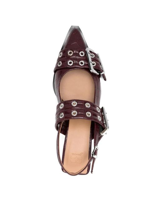 Ganni Brown Buckle-Eyelet Pumps