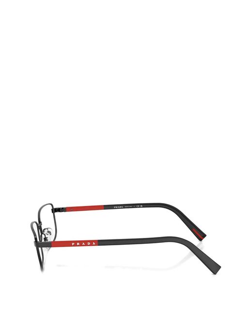 Prada Linea Rossa Black Rectangle-Frame Glasses for men