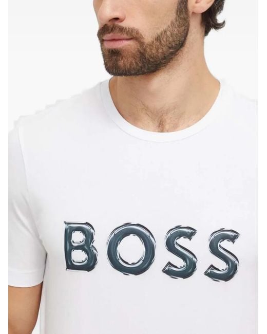 Boss White Logo-Print T-Shirt for men