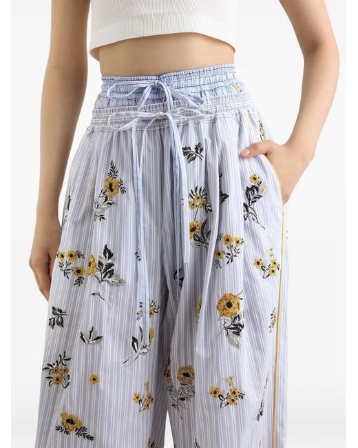 Dolce & Gabbana White Pantalon En Popeline À Fleurs Brodées Et À Strass