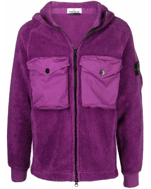 Stone Island Purple Logo Patch Fleece Jacket for men