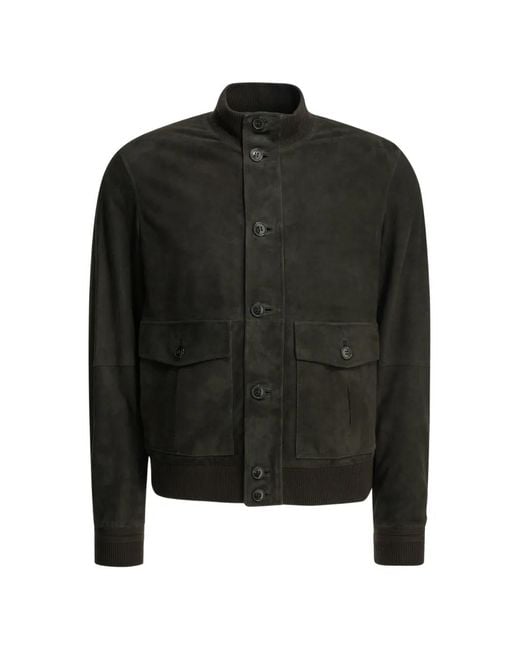 Zegna Black Suede Ribbed-Trim Jacket for men