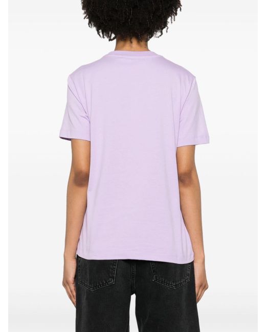 MSGM Purple Floral-logo Print T-shirt