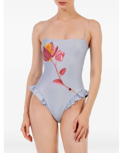 Agua Bendita White Montaña Cauca Ruffled Swimsuit