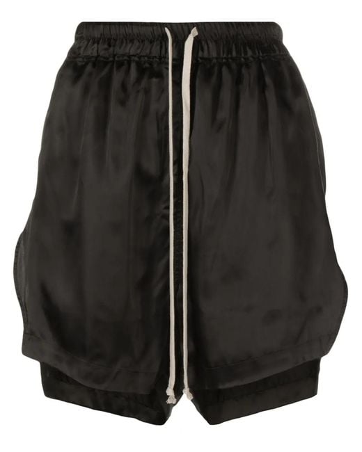 Rick Owens Black High-Low Drawstring Shorts