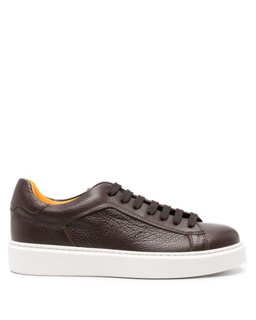 Doucal's Brown Logo-patch Leather Sneakers for men