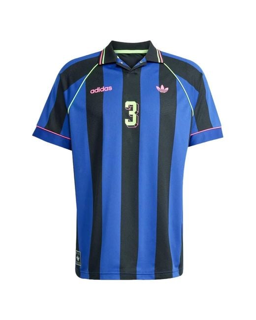 Adidas Blue Jacquard Striped Polo Shirt for men