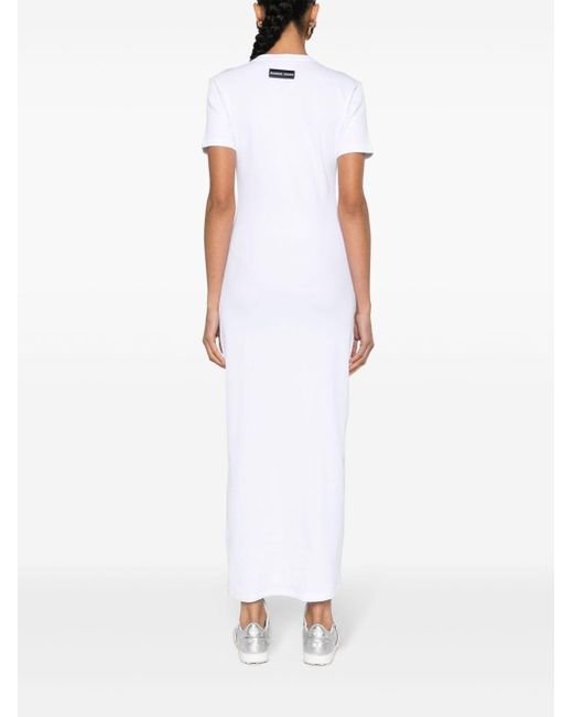 MARINE SERRE White Crescent Moon-embroidered Maxi Dress