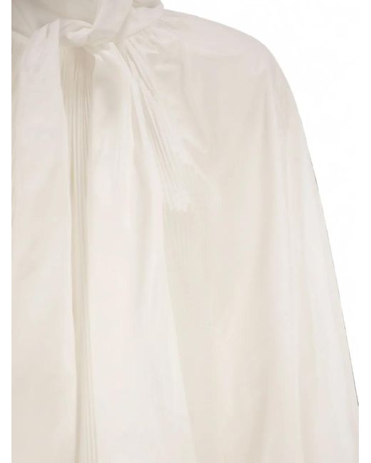 Max Mara White Pleated Neck-Bow Blouse