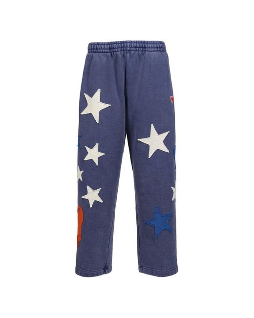 Emotionally Unavailable Blue Patch-Detail Track Pants for men
