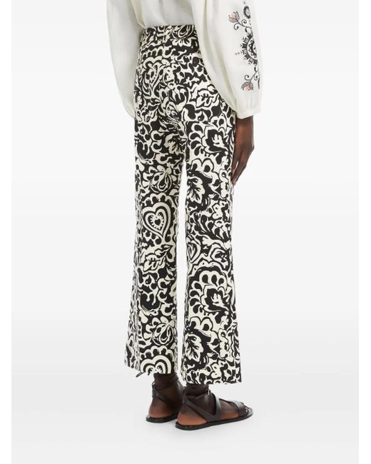 Weekend by Maxmara White Floral-Print High-Waisted Trousers