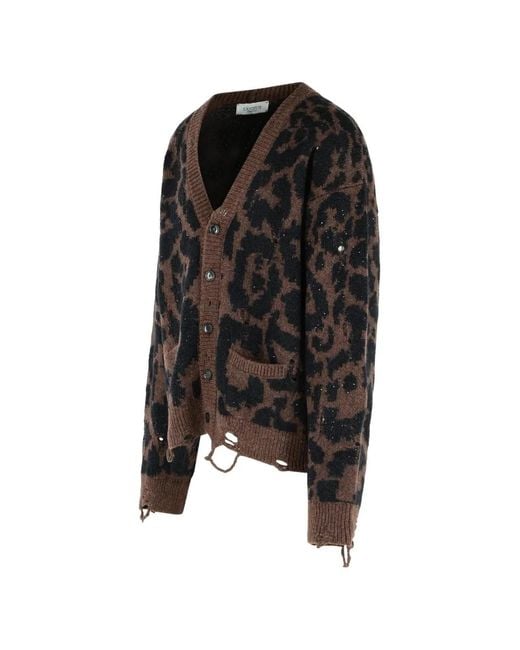 Laneus Black Leopard-Pattern Cardigan for men