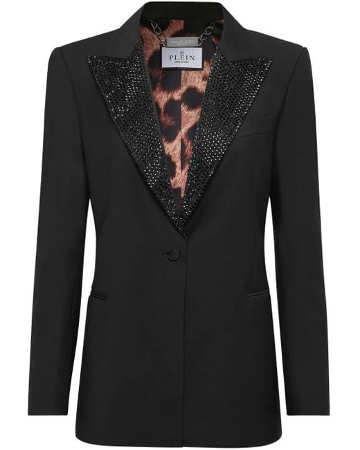 Philipp Plein Black Wool Boxy Blazer Skull Strass