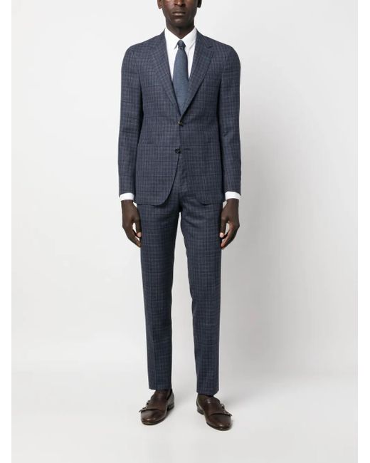 Canali Blue Check-Pattern Single-Breasted Suit for men