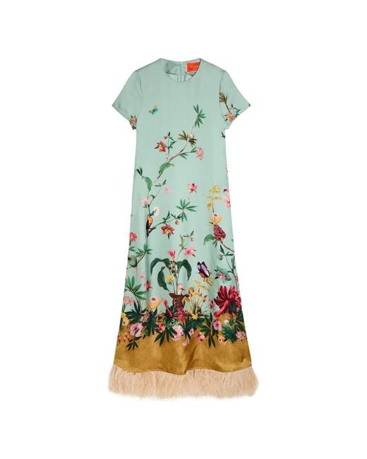 LaDoubleJ Blue Floral-Print Fringed Maxi Dress