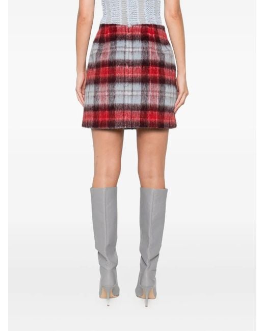 N°21 Red Flap-Pocket Checked Mini Skirt