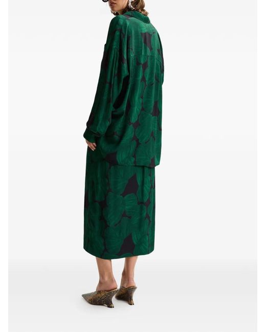 Essentiel Antwerp Green Tropical-Print Ruffled Midi Skirt