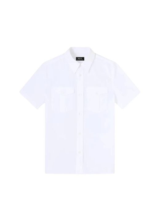 A.P.C. White Milesa Short-Sleeve Flap-Pocket Shirt