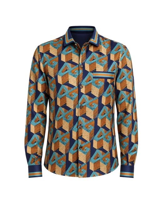 Dolce & Gabbana Blue Dg Logo Silk Shirt for men